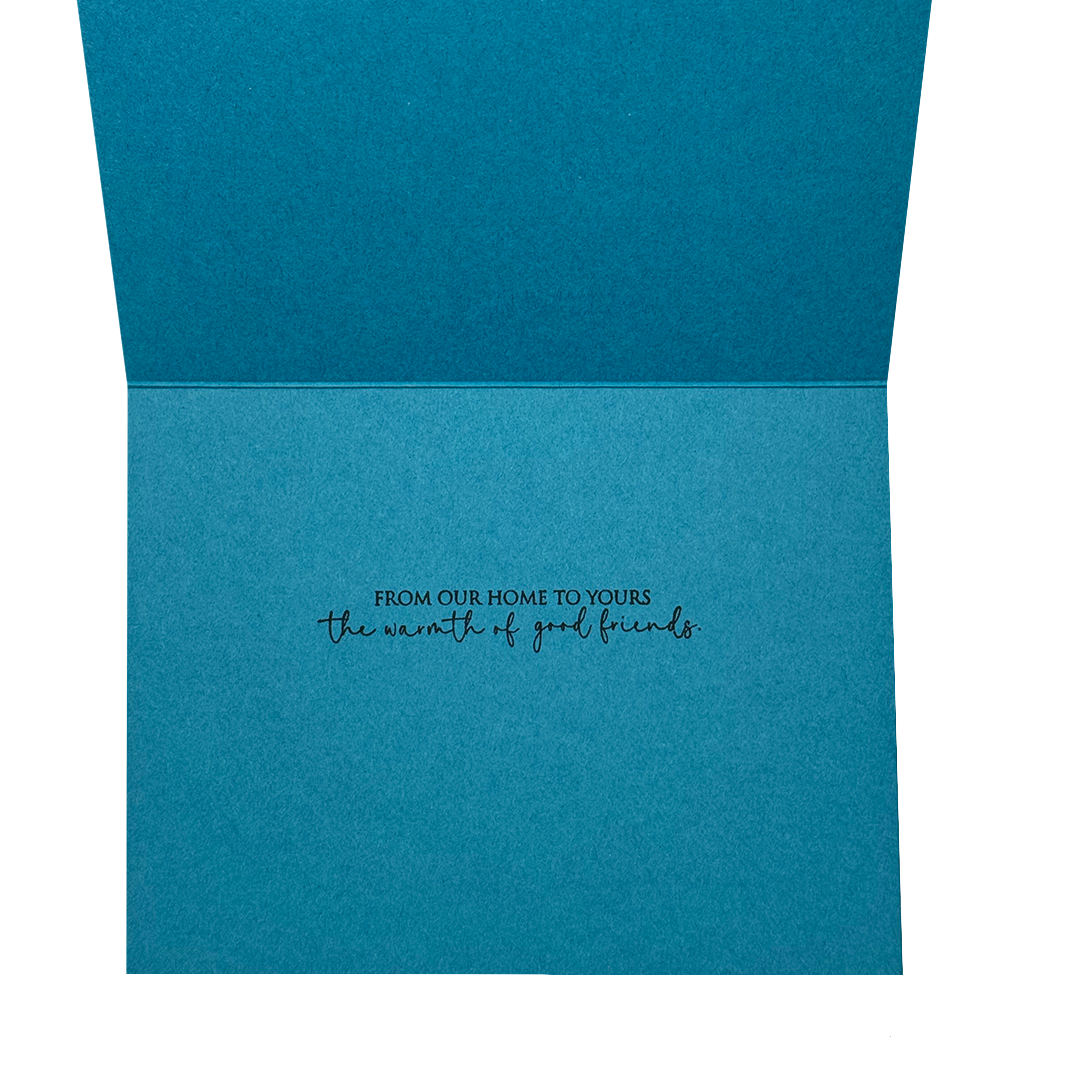 Holiday Greeting Card – Blue & Gold Birds on Pine Branch