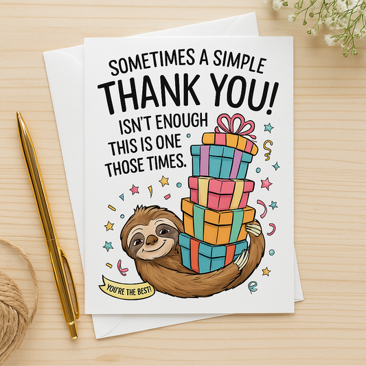 Sloth Greeting Thank You Card