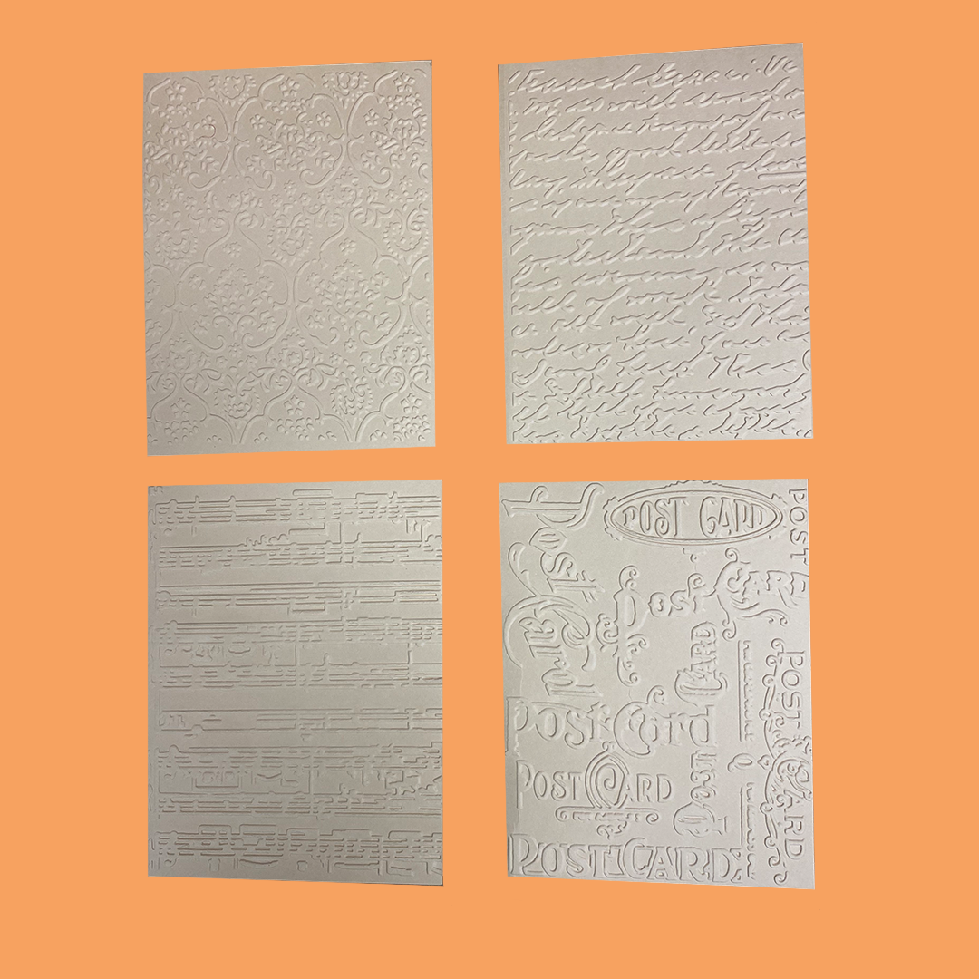 Tan Embossed Script Assorted Cards set of 4