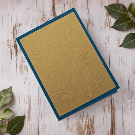Blue/Tan Embossed Floral Greeting Card (Set of 4)